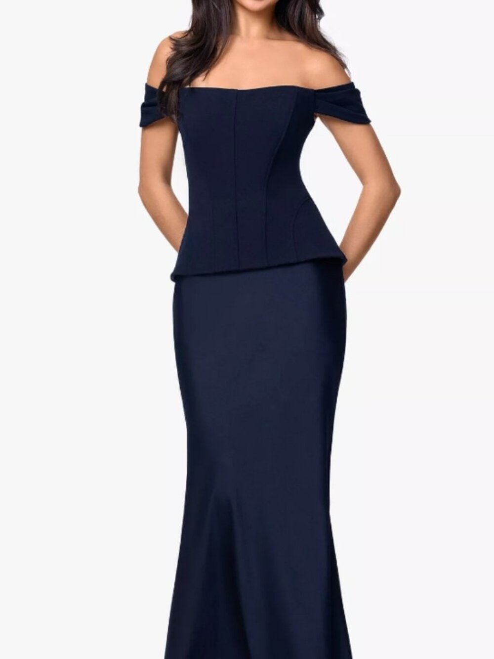 Betsy & Adam Women's Long Off-The-Shoulder Corset Dress